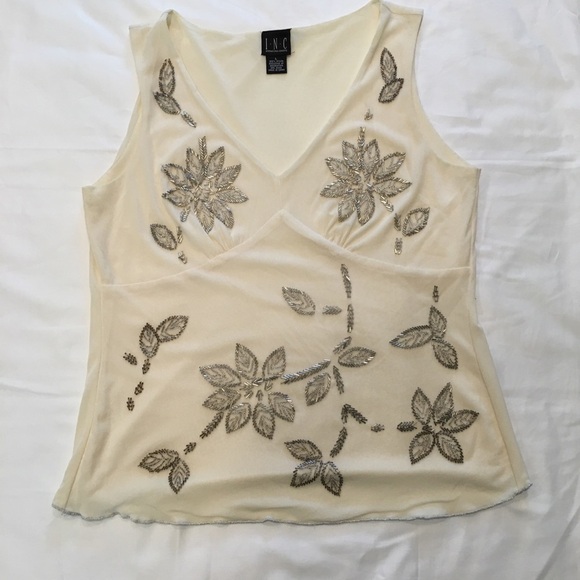 INC International Concepts Tops - INC Cream Colored Sleeveless Top w/ Silver Beading